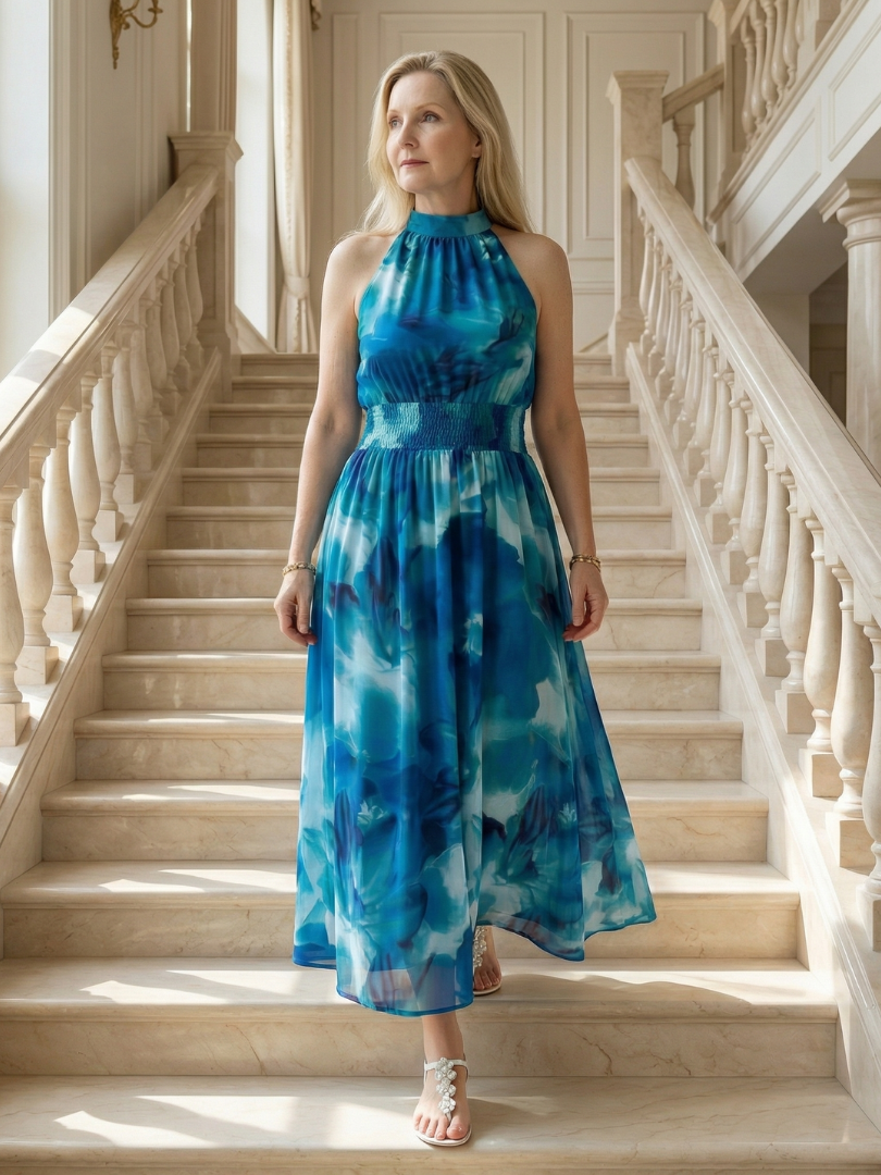 Harlow | Women's Gathered Halter Midi Dress, Summer Dress