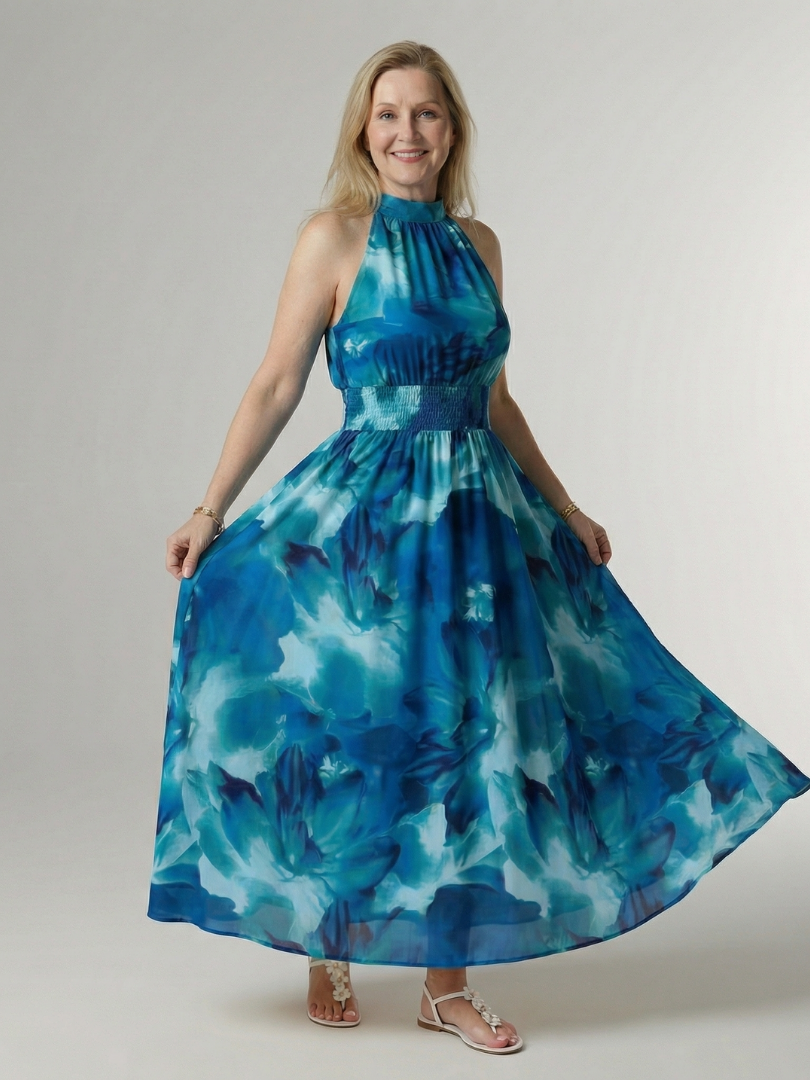 Harlow | Women's Gathered Halter Midi Dress, Summer Dress
