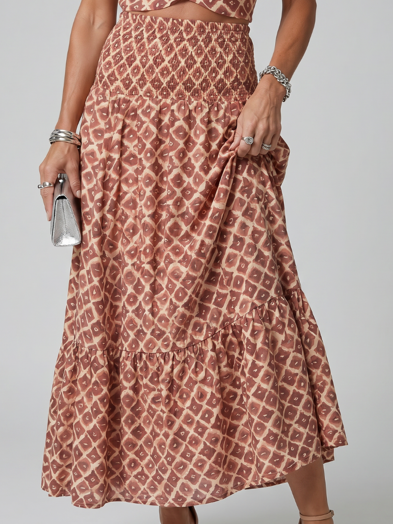 Bianca | Women's Cross Halter Midi Dress, Geometric Print Cutout Summer Dress - Geometric