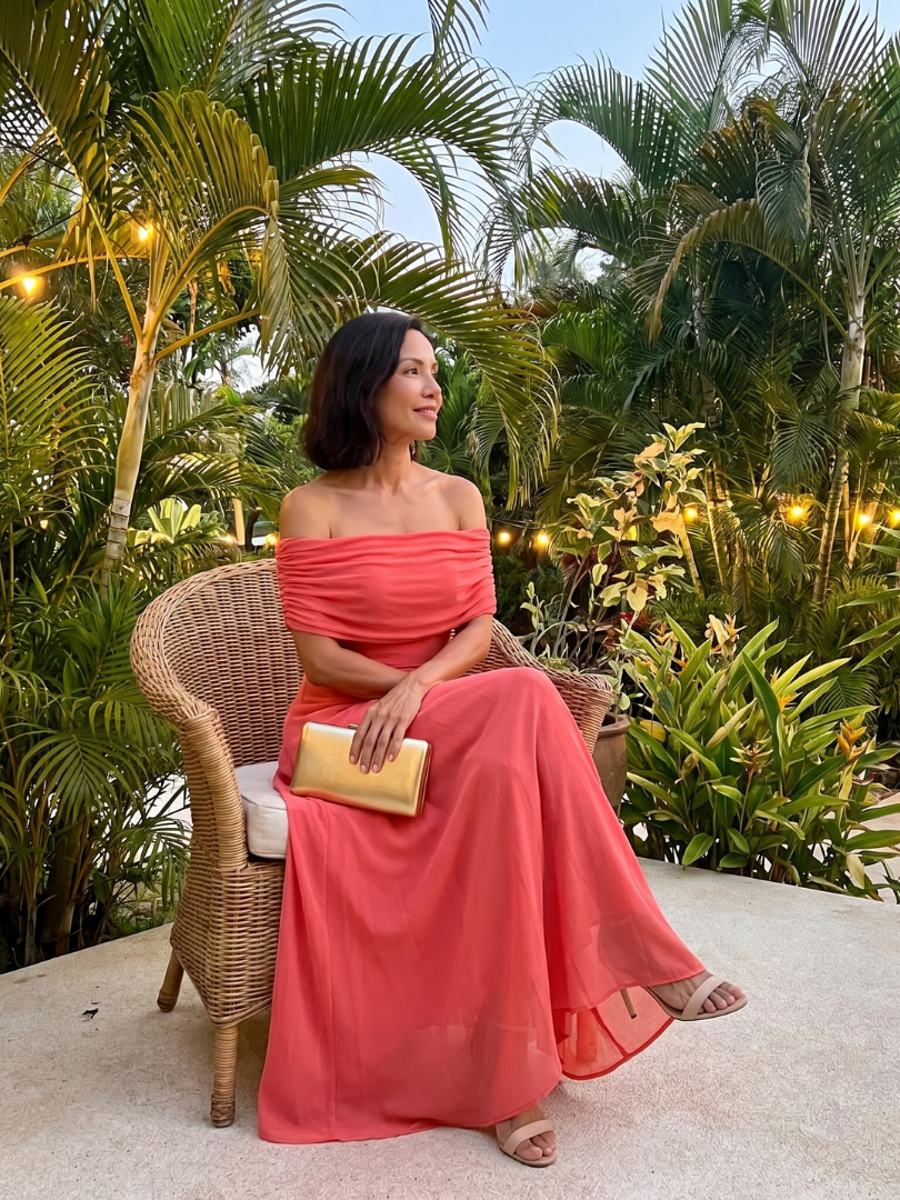 Rosa | Women's Off Shoulder Draped Midi Dress, Summer Dress