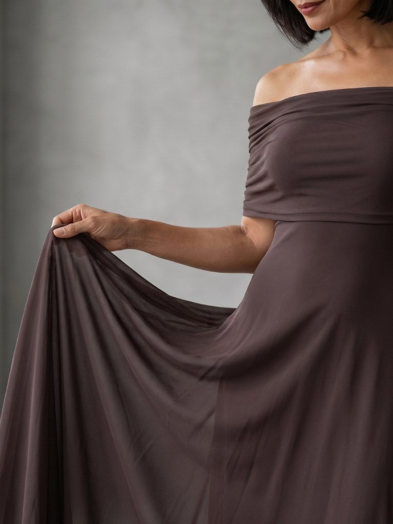 Rosa | Women's Off Shoulder Draped Midi Dress, Summer Dress