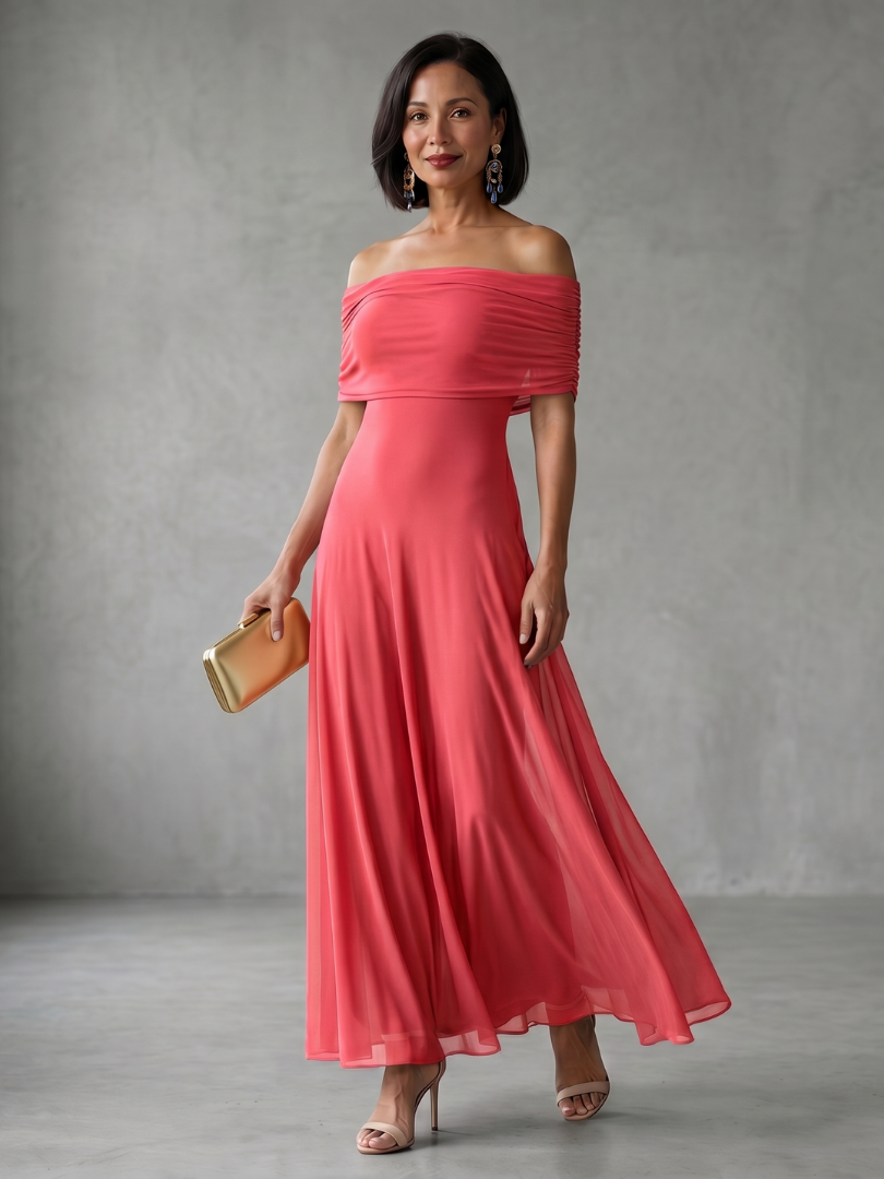 Rosa | Women's Off Shoulder Draped Midi Dress, Summer Dress
