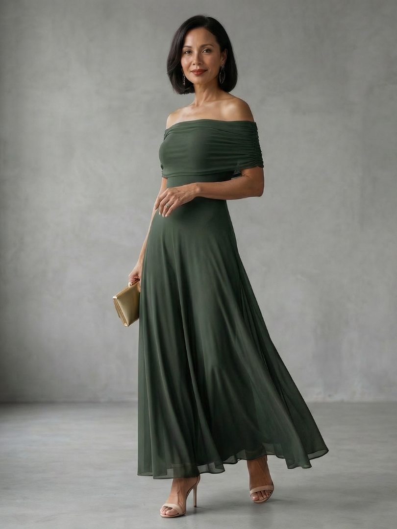 Rosa | Women's Off Shoulder Draped Midi Dress, Summer Dress