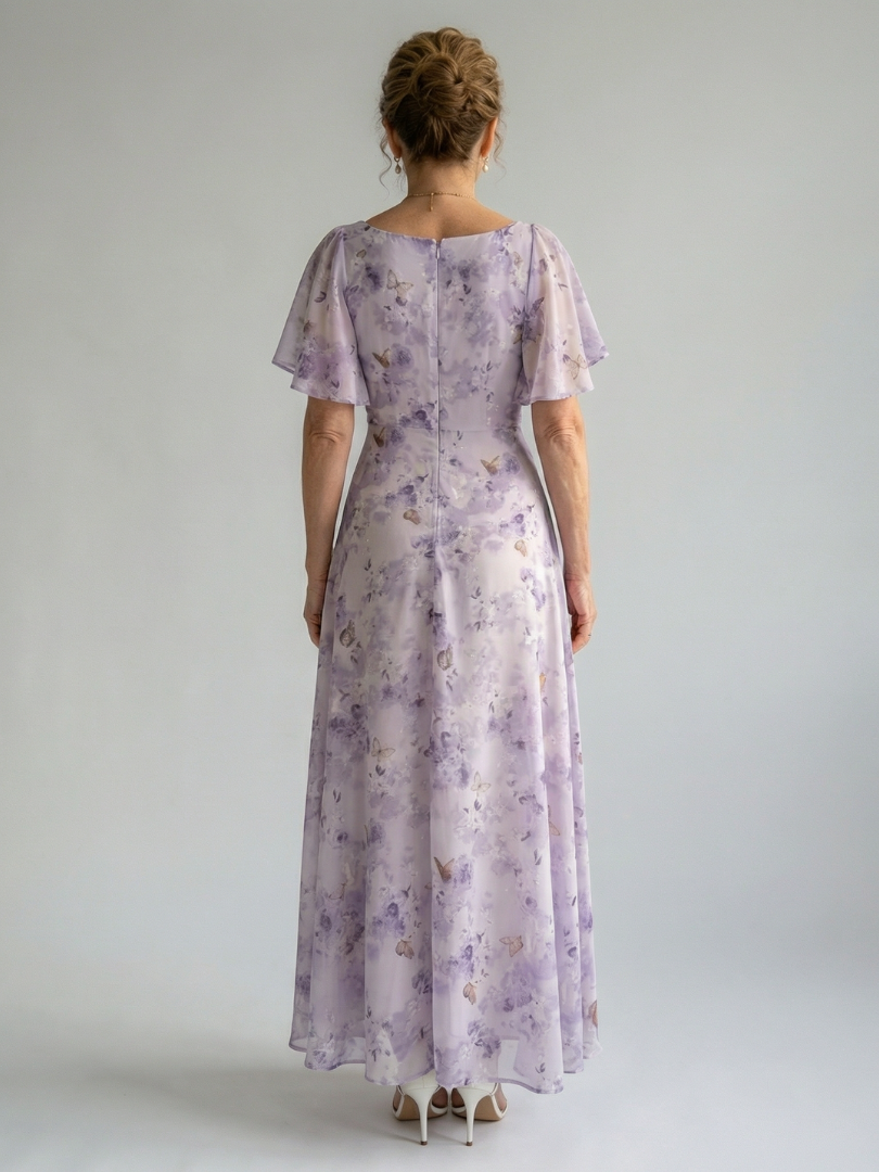 Fleur | Women's Flutter Sleeve Midi Dress, Floral Summer Dress - Floral