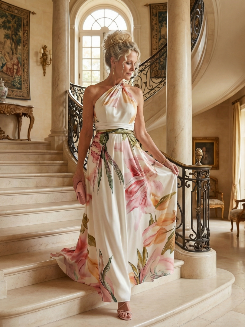Rosalind | Women's Light Floral Maxi Dress, Flowy Summer Dress
