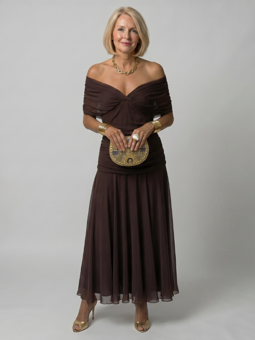Sabine | Women's Off Shoulder Flow Midi Dress, Summer Dress