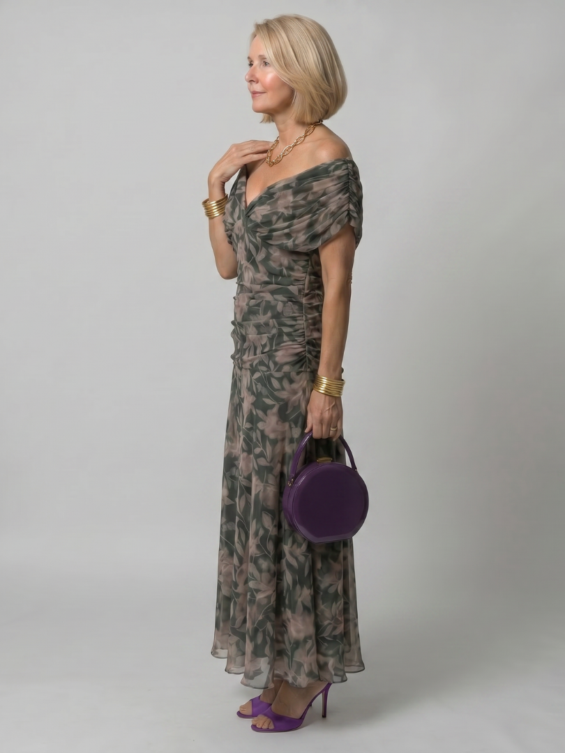 Sabine | Women's Off Shoulder Flow Midi Dress, Summer Dress