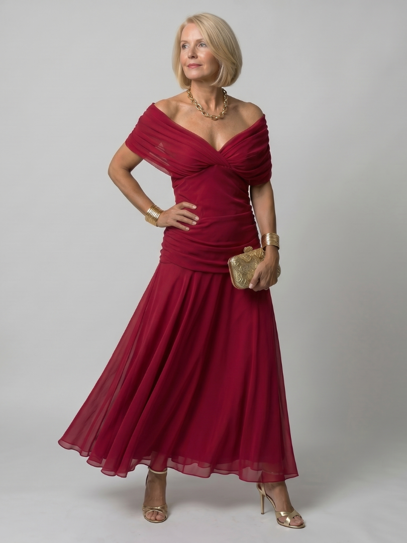 Sabine | Women's Off Shoulder Flow Midi Dress, Summer Dress