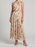Lena | Women's Halter Neck Midi Dress, Floral Summer Dress - Floral