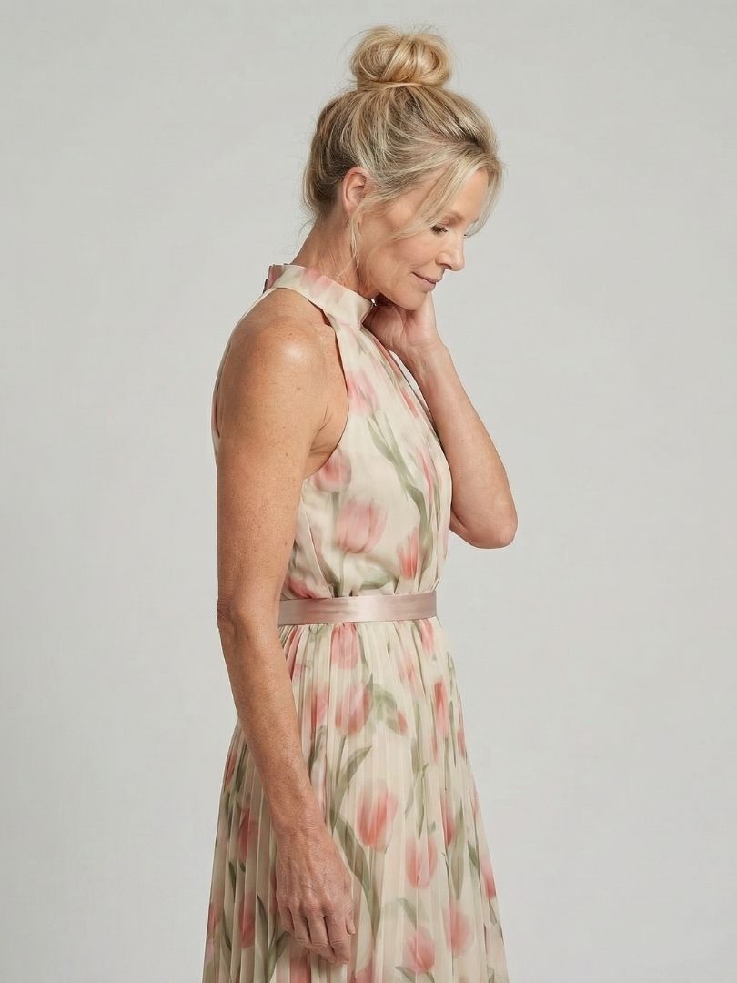 Lena | Women's Halter Neck Midi Dress, Floral Summer Dress - Floral