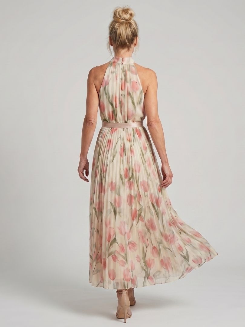 Lena | Women's Halter Neck Midi Dress, Floral Summer Dress - Floral