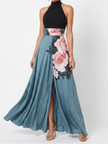Juliette | Women's Halter Bodice Maxi Dress, Floral Skirt Summer Dress - Multicolor
