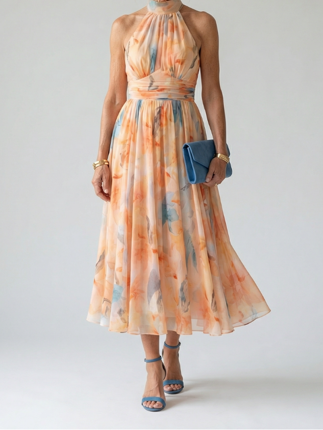 Zara | Women's Soft Halter Midi Dress, Summer Dress - Multicolor