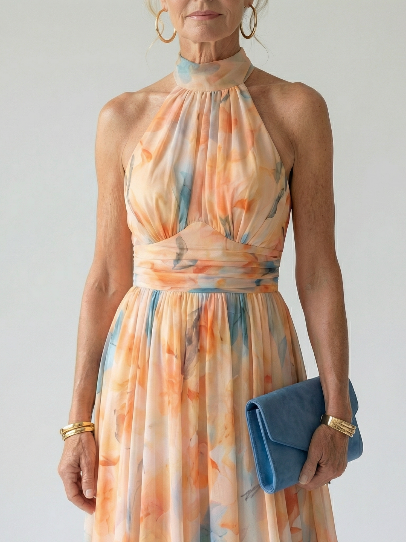Zara | Women's Soft Halter Midi Dress, Summer Dress - Multicolor