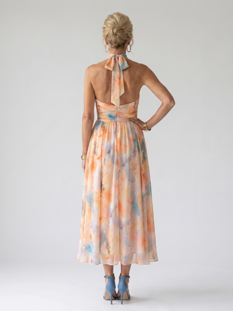 Zara | Women's Soft Halter Midi Dress, Summer Dress - Multicolor