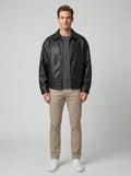 Martin | Men's Leather Bomber Jacket, Streetwear Oversized Winter Jacket - Black - Front [Lystr 6a74a0daabc9e1fc8a8ad56a:front]