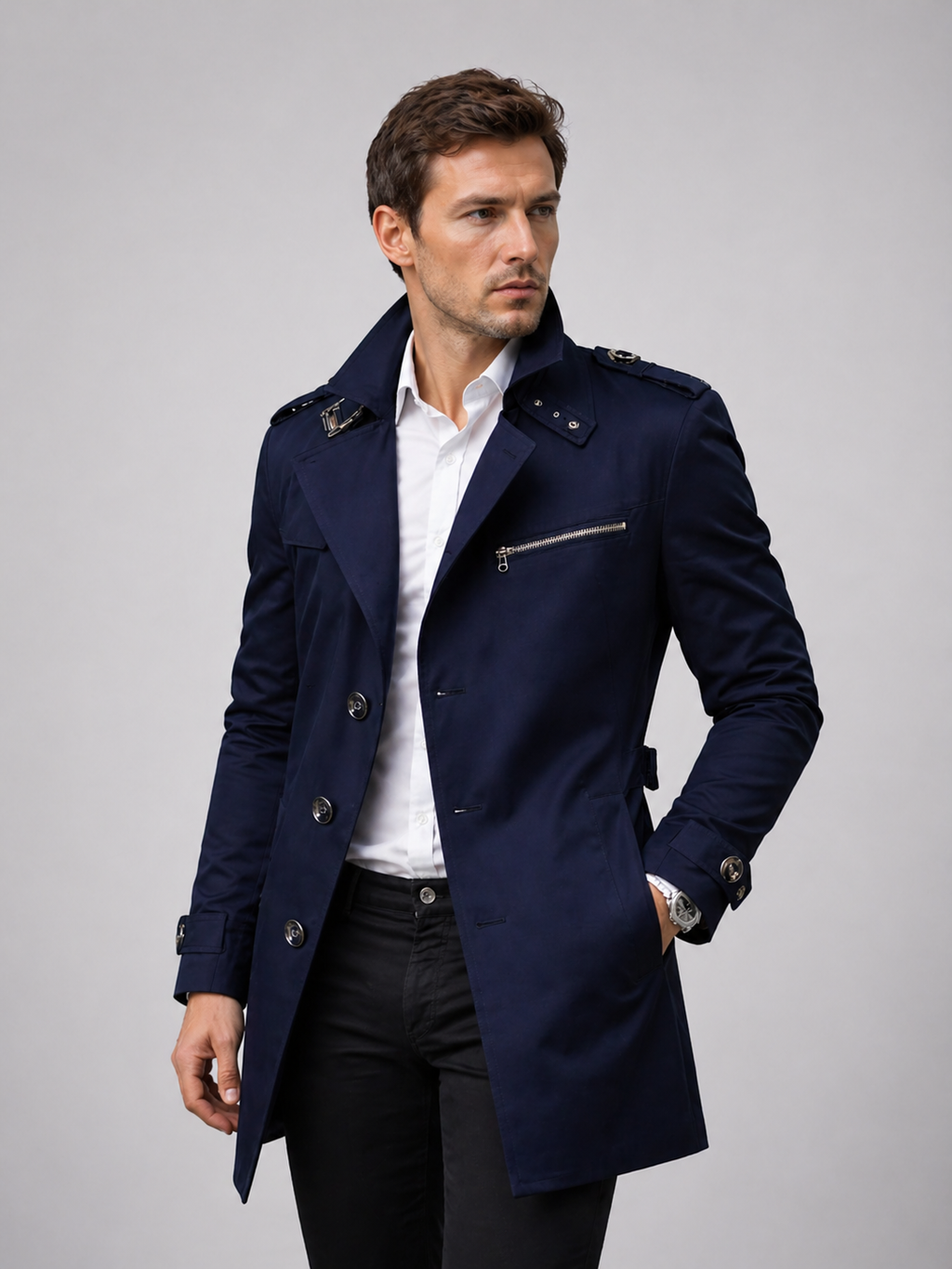 Sawyer | Men's Belted Trench Coat, Tailored Winter Coat