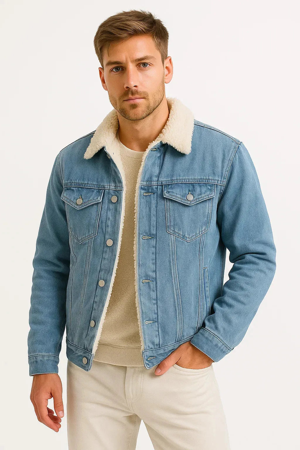 Ruben | Men's Fleece Lined Denim Jacket, Dark Blue Casual Winter