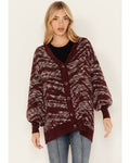 Elise | Women's Knit Cardigan V Neck Puff Sleeve Casual Maroon