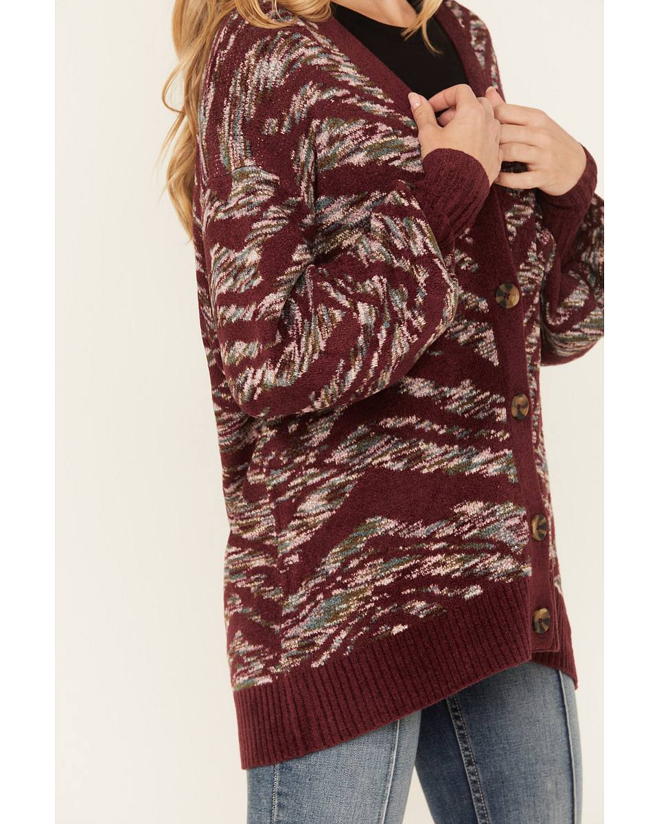 Elise | Women's Knit Cardigan V Neck Puff Sleeve Casual Maroon