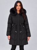 Elodie | Women's Faux Fur Hooded Puffer Coat Quilted Drawstring Winter Parka Jacket
