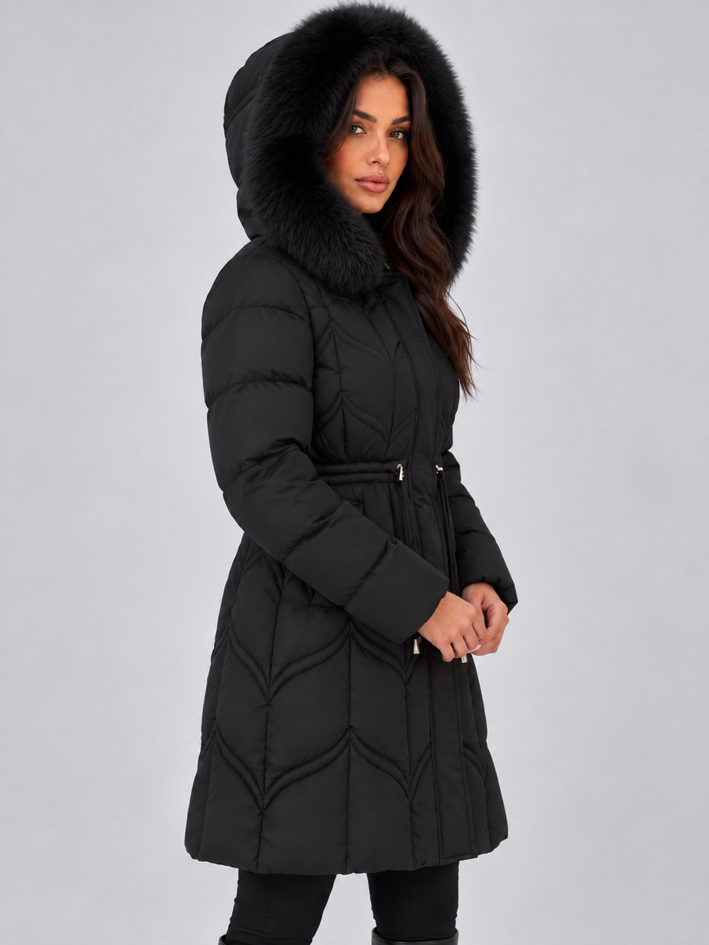 Elodie | Women's Faux Fur Hooded Puffer Coat Quilted Drawstring Winter Parka Jacket