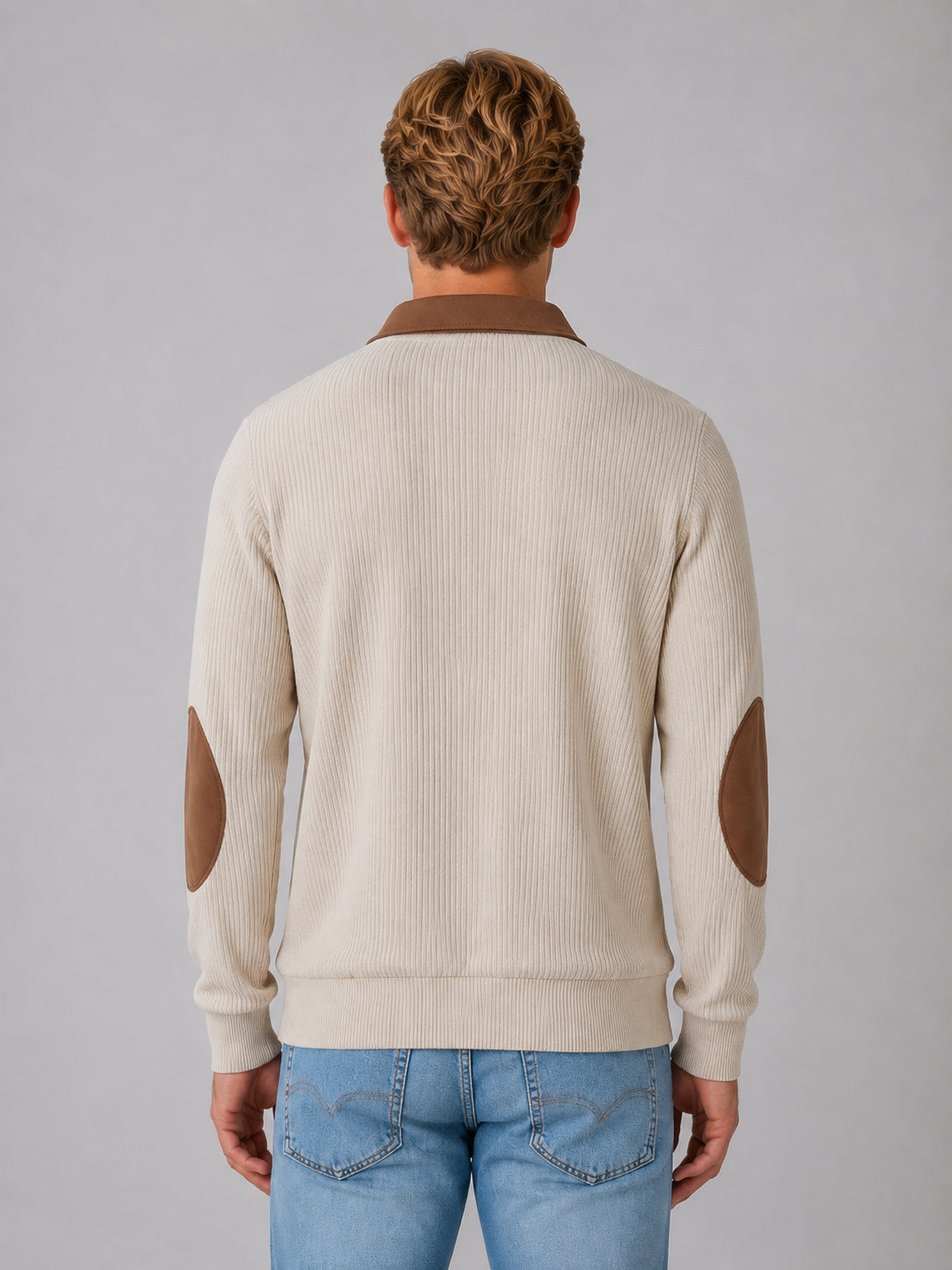 Emerson | Men's Quarter Zip Jumper Ribbed Elbow Patches Smart Casual Autumn Winter