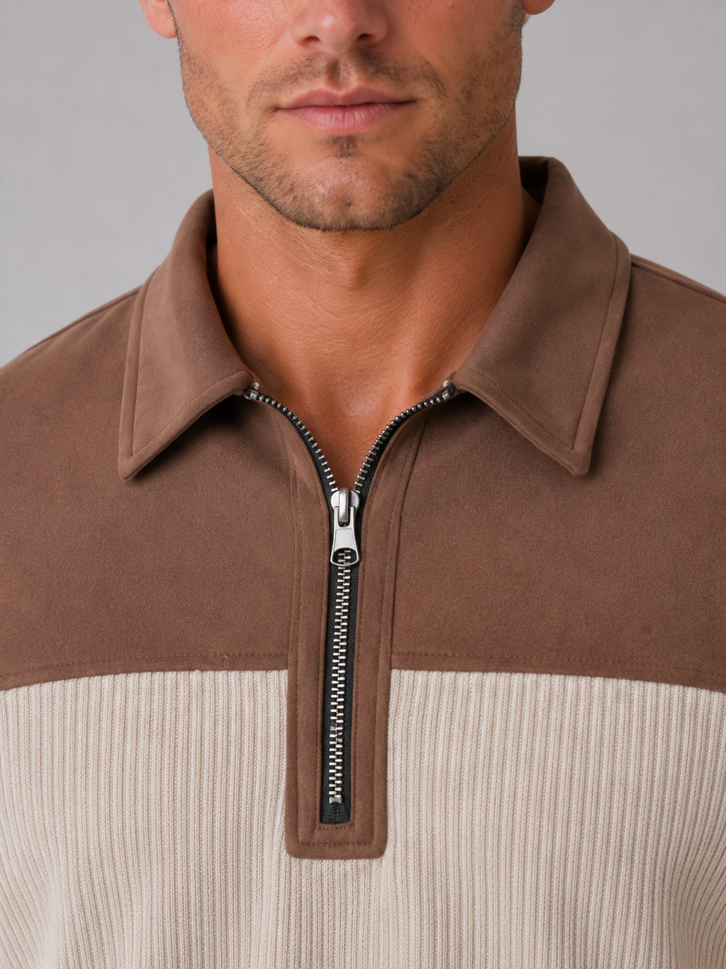 Emerson | Men's Quarter Zip Jumper Ribbed Elbow Patches Smart Casual Autumn Winter
