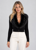 Esme | Women's Plush Faux Fur Collar Cardigan Ribbed Button Front Knitwear