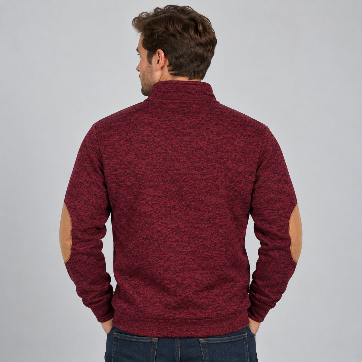 Everett | Men's Quarter Button Stand Collar Jumper Elbow Patches Autumn Winter