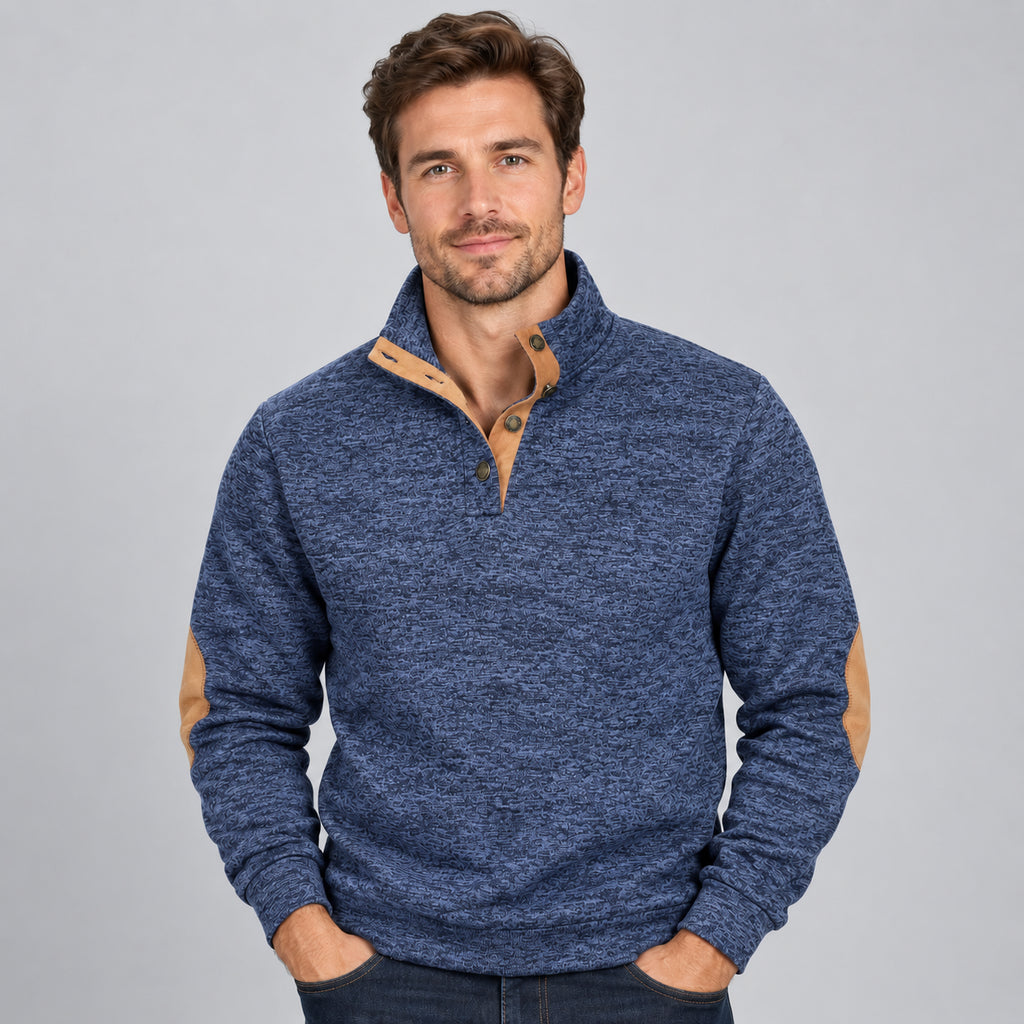 Everett | Men's Quarter Button Stand Collar Jumper Elbow Patches Autumn Winter