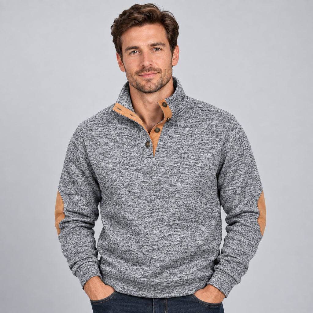 Everett | Men's Quarter Button Stand Collar Jumper Elbow Patches Autumn Winter