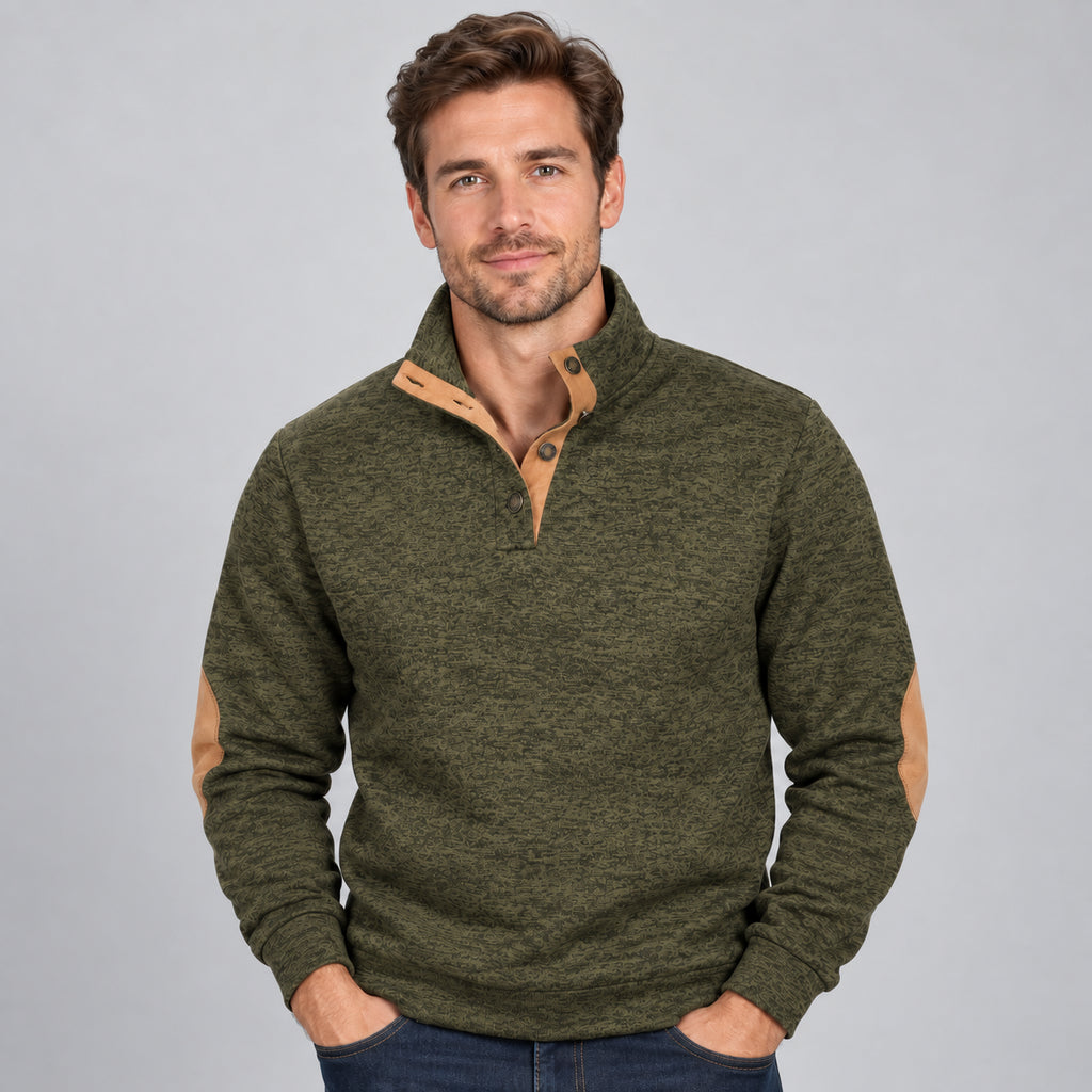 Everett | Men's Quarter Button Stand Collar Jumper Elbow Patches Autumn Winter