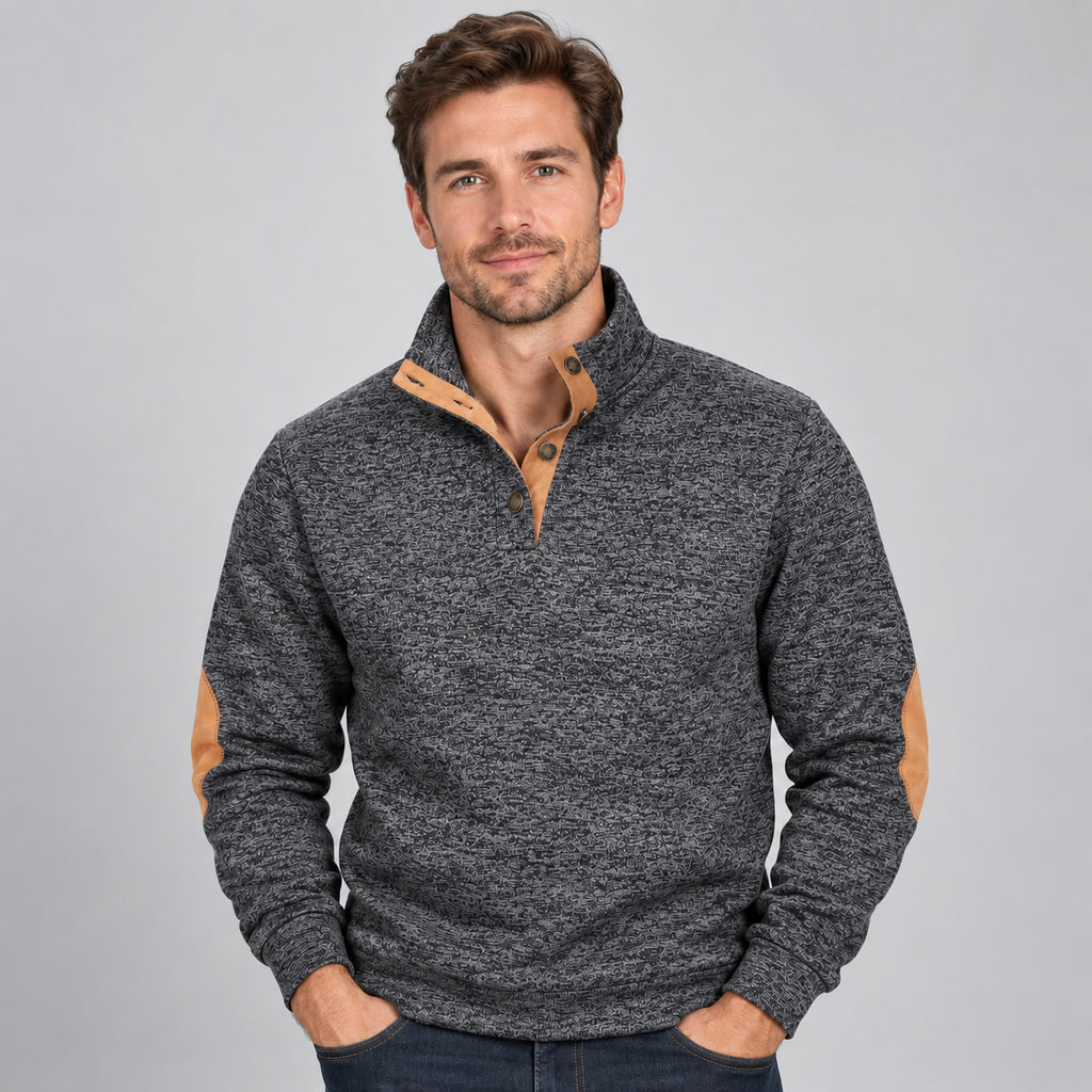 Everett | Men's Quarter Button Stand Collar Jumper Elbow Patches Autumn Winter