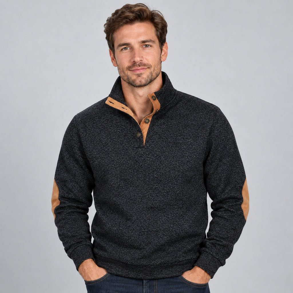 Everett | Men's Quarter Button Stand Collar Jumper Elbow Patches Autumn Winter