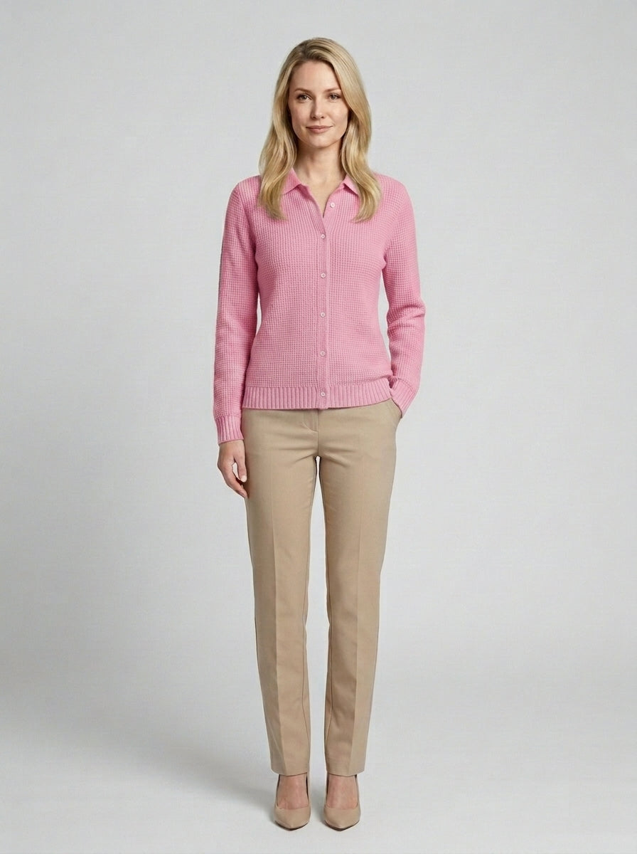 Harlow | Women's Cozy Knit Cardigan Button Front Longline Casual Winter - Pink Front [Lystr 6a860cf2346c7d0de359f6f7:pink:front]