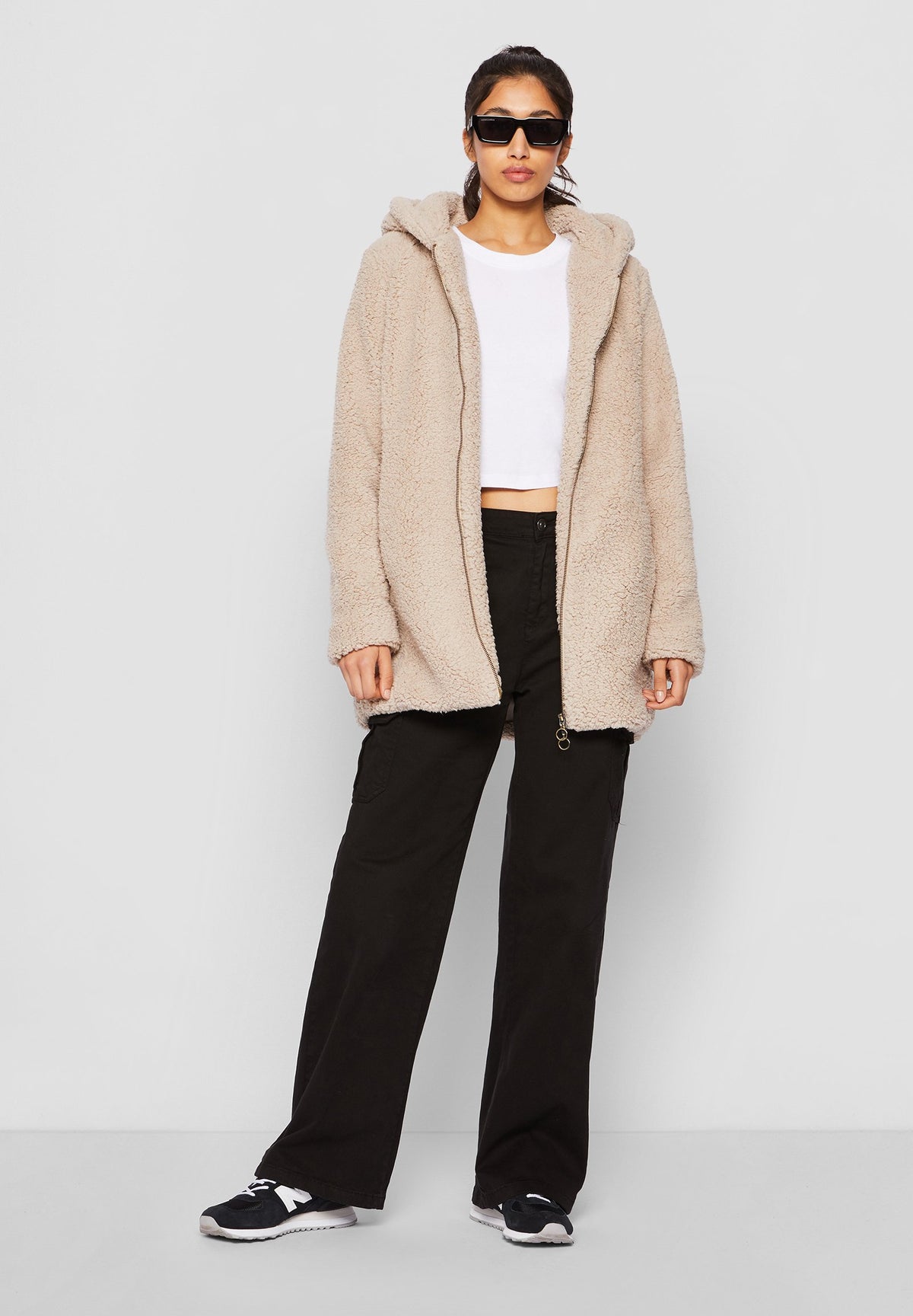 Nora | Women's Sherpa Short Coat, Sand Faux Fur Winter