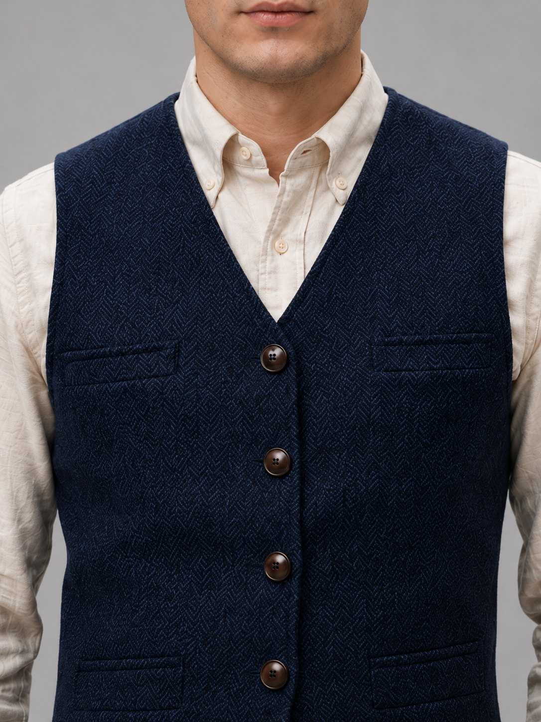 Dominic | Men's Tweed Waistcoat, Smart Casual Vest - Brown Tweed