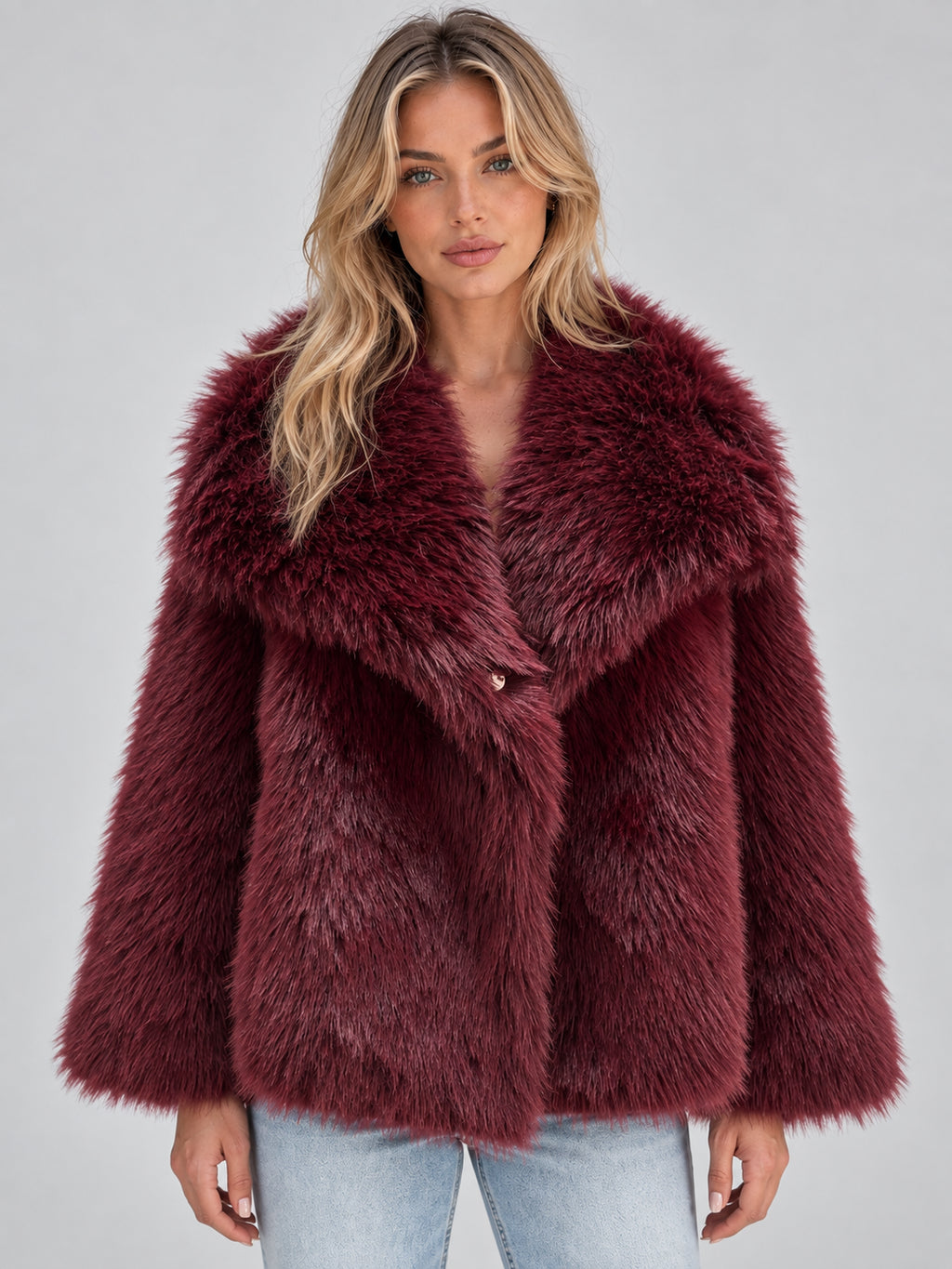 Faye | Women's Plush Faux Fur Jacket Oversized Collar Relaxed Statement Winter