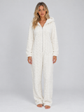 Fiora | Women's Hooded Teddy Fleece Jumpsuit Full Zip Fluffy Lounge Onesie