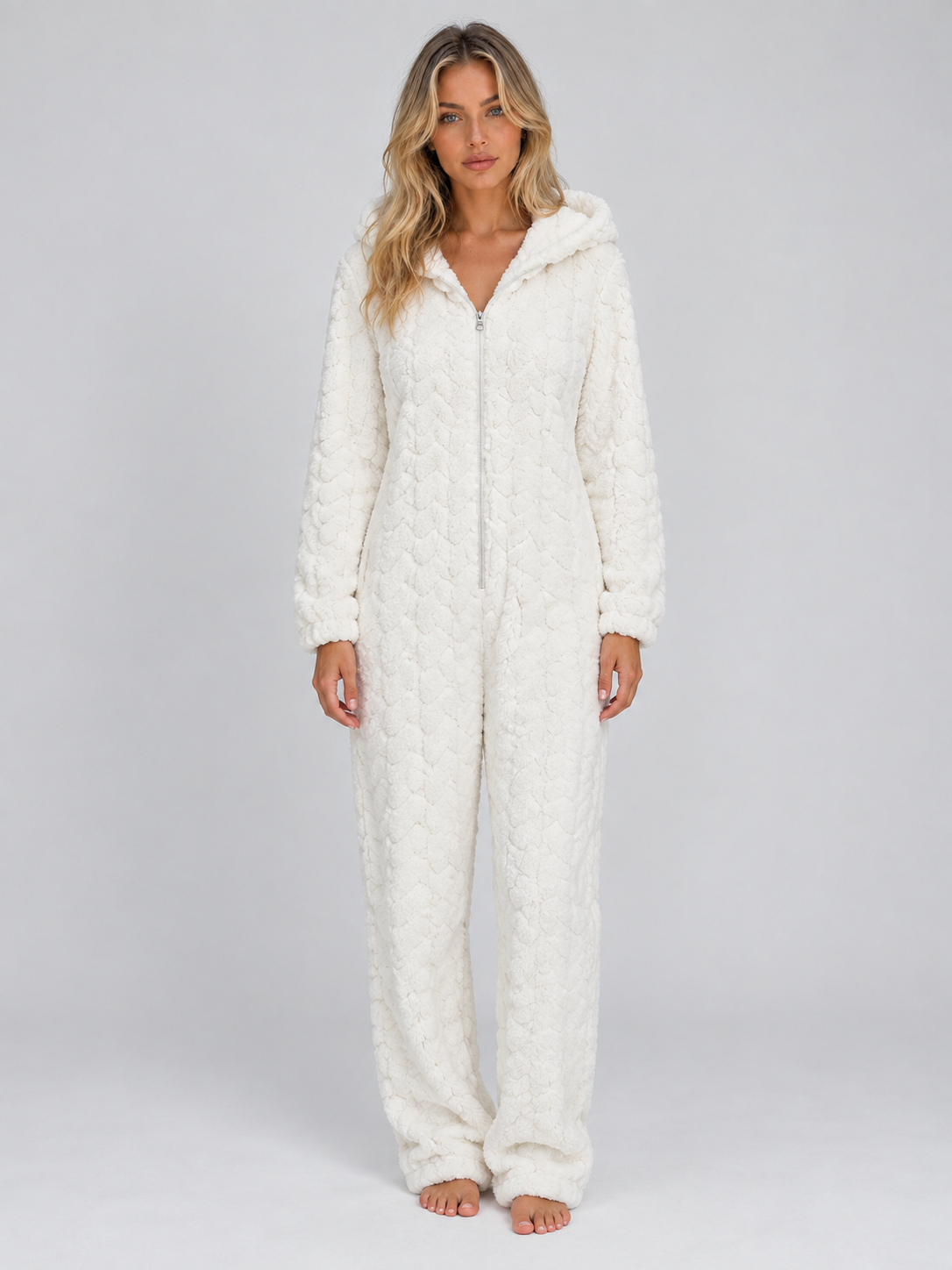 Fiora | Women's Hooded Teddy Fleece Jumpsuit Full Zip Fluffy Lounge Onesie