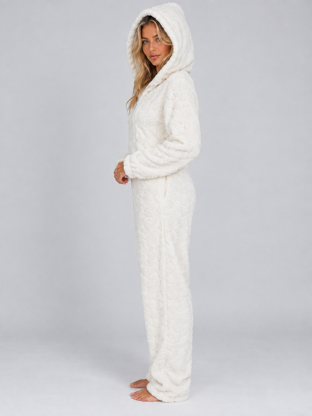 Fiora | Women's Hooded Teddy Fleece Jumpsuit Full Zip Fluffy Lounge Onesie