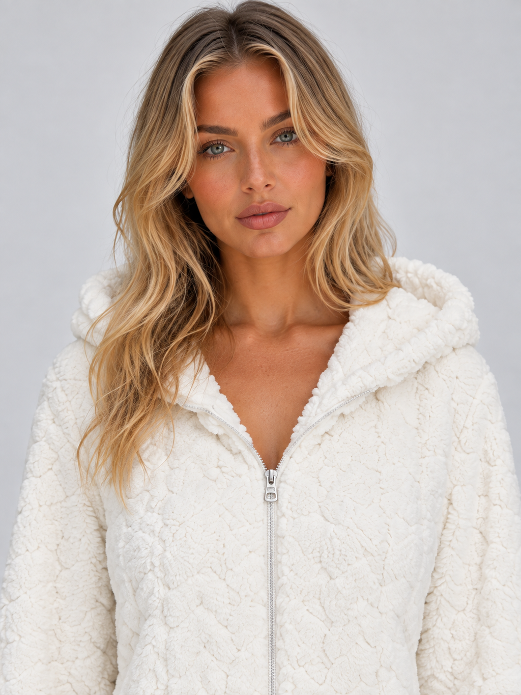 Fiora | Women's Hooded Teddy Fleece Jumpsuit Full Zip Fluffy Lounge Onesie
