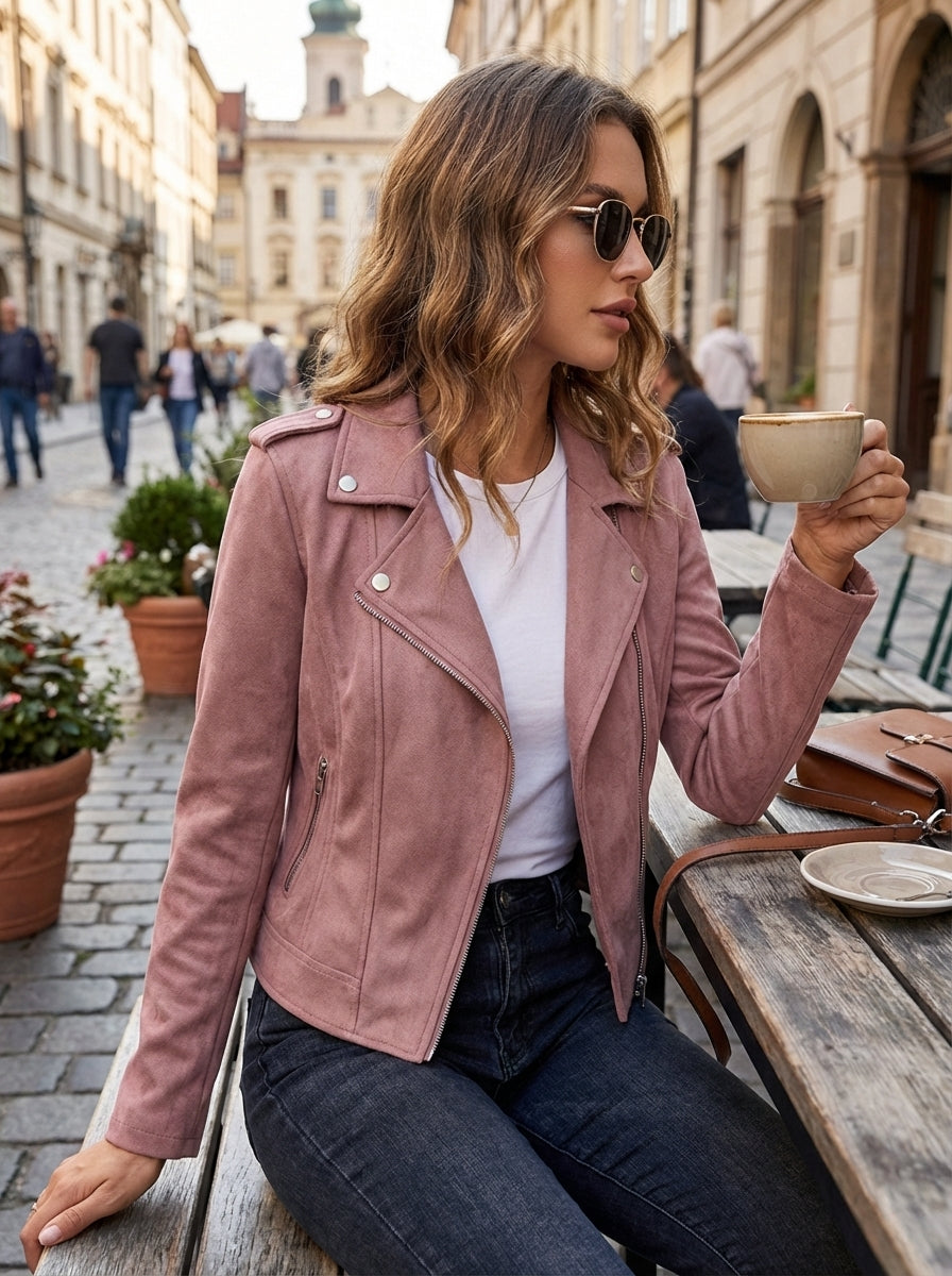 Robyn | Women's Leather Biker Jacket, Zip-Up Winter Jacket