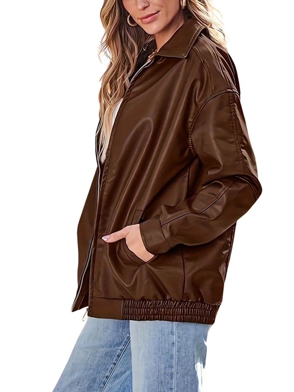 Marguerite | Women's Oversized Leather Bomber Jacket, Winter Jacket