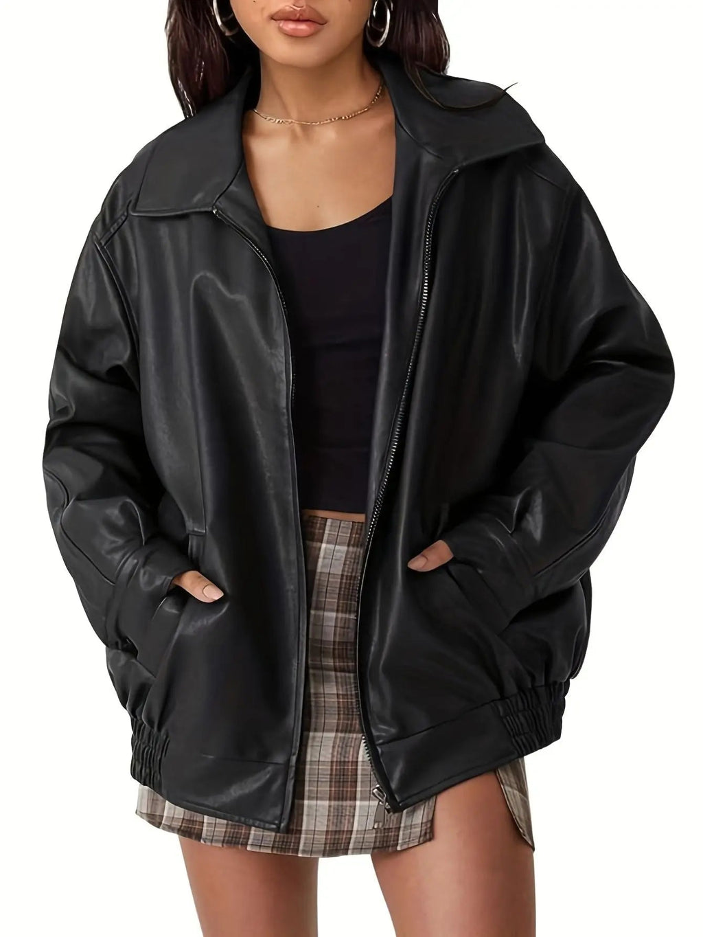 Marguerite | Women's Oversized Leather Bomber Jacket, Winter Jacket