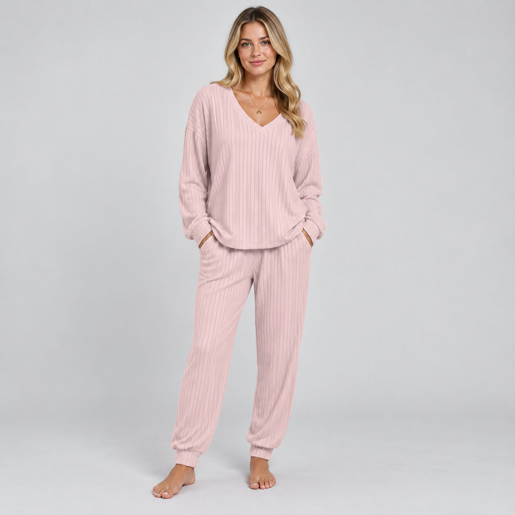 Fleur | Women's Lounge Set V Neck Long Sleeve Knitted Two Piece