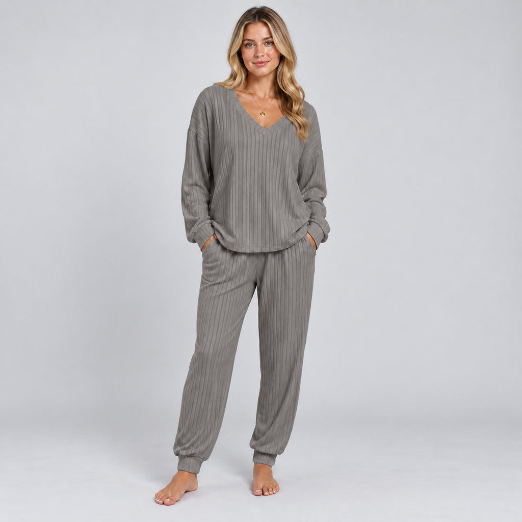Fleur | Women's Lounge Set V Neck Long Sleeve Knitted Two Piece