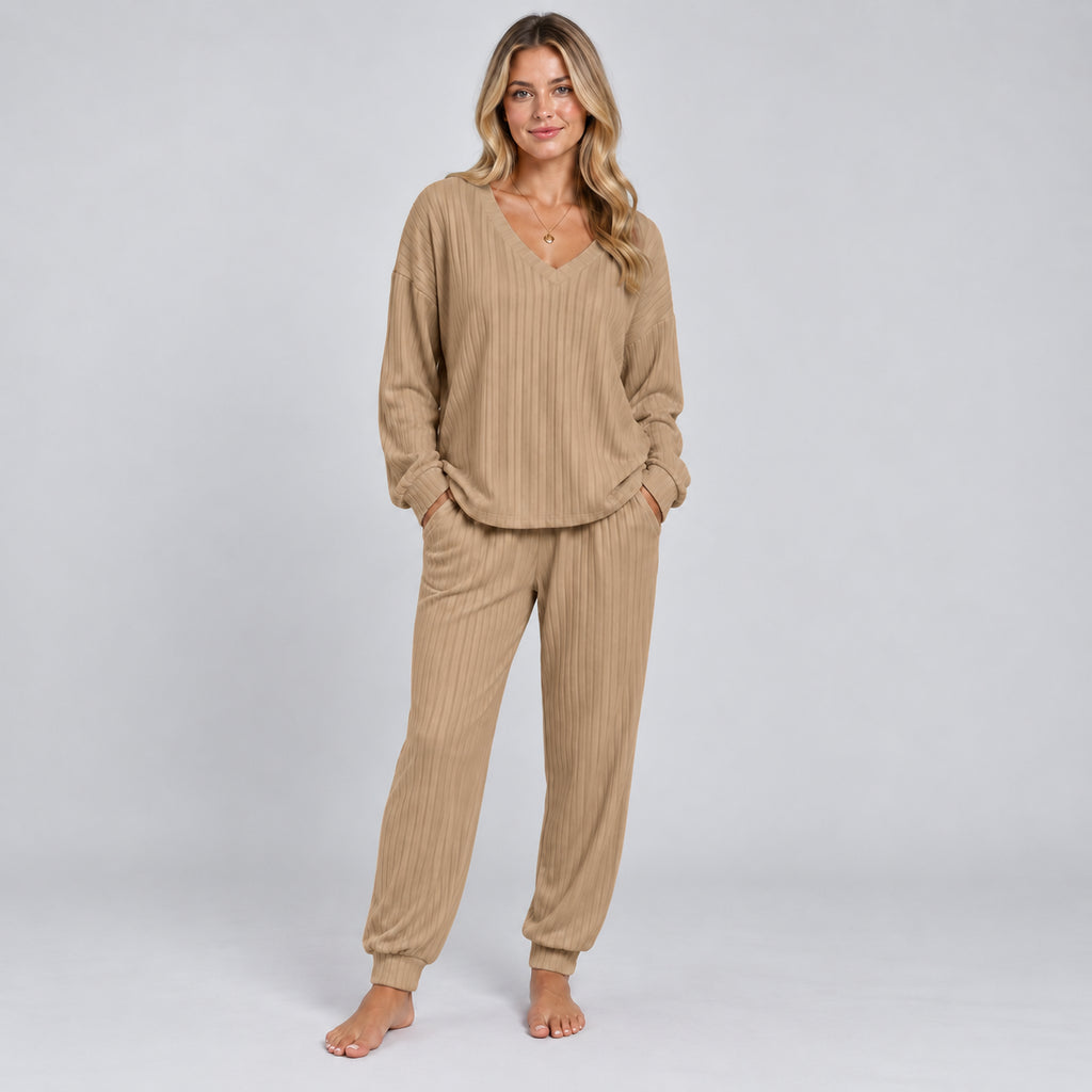 Fleur | Women's Lounge Set V Neck Long Sleeve Knitted Two Piece