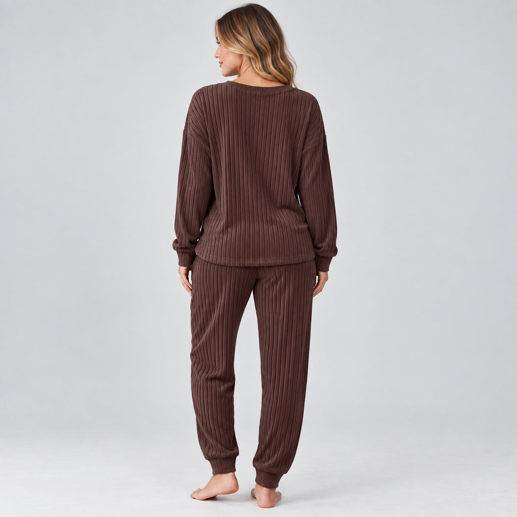 Fleur | Women's Lounge Set V Neck Long Sleeve Knitted Two Piece